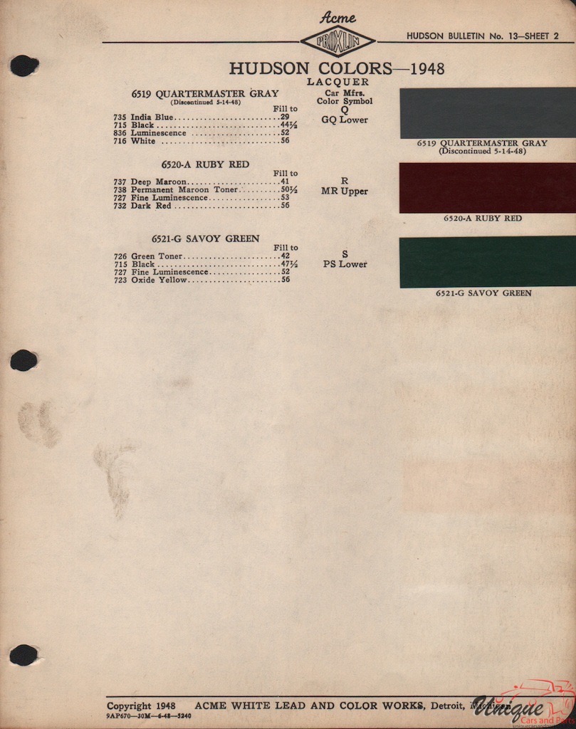 1948 AMC Hudson Acme 2 Paint Charts